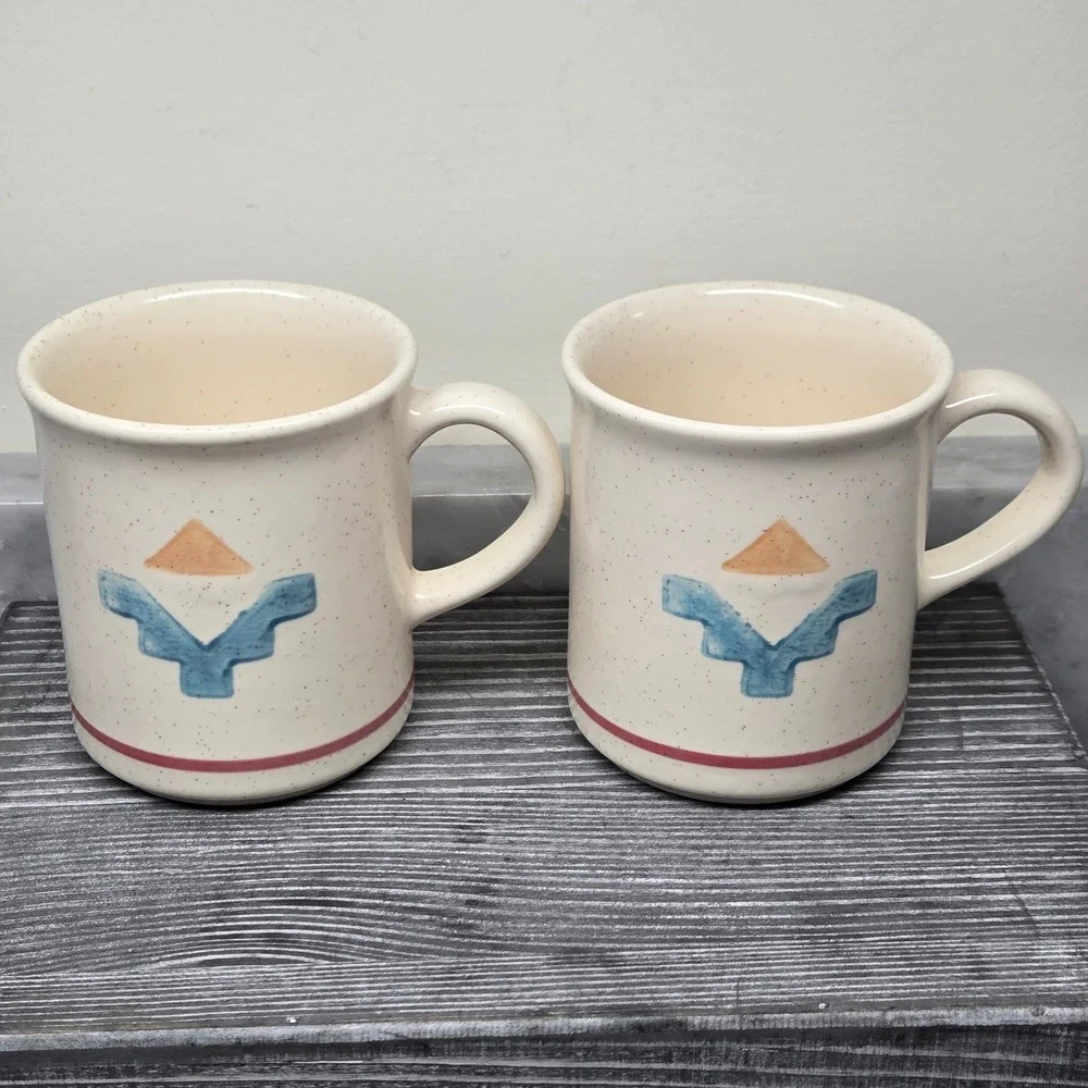 VTG Pfaltzgraff Saratoga Aztec Southwestern Speckled Stoneware Mugs, Set 4, RARE - Picture 3 of 16